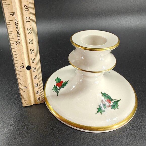 Pickard China Hand Decorated Poinsettia Candle Stick Holder Set 2 Porcelain USA - Picture 3 of 13